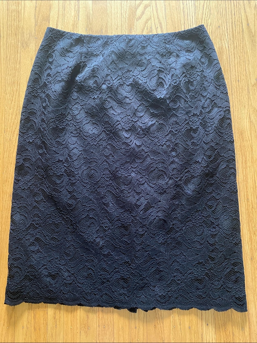 Spenser Jeremy Black Lace Pencil Skirt with Scalloped Hem